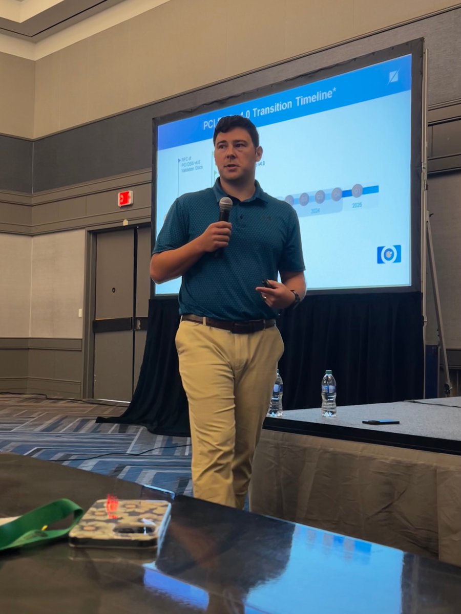 Schellman's tweet photo. SchellmaNator Matt Crane sharing his knowledge of PCI DSS v4.0 during ISACA Geek Week. 
#SchellmaNators https://t.co/fltE6scgoY