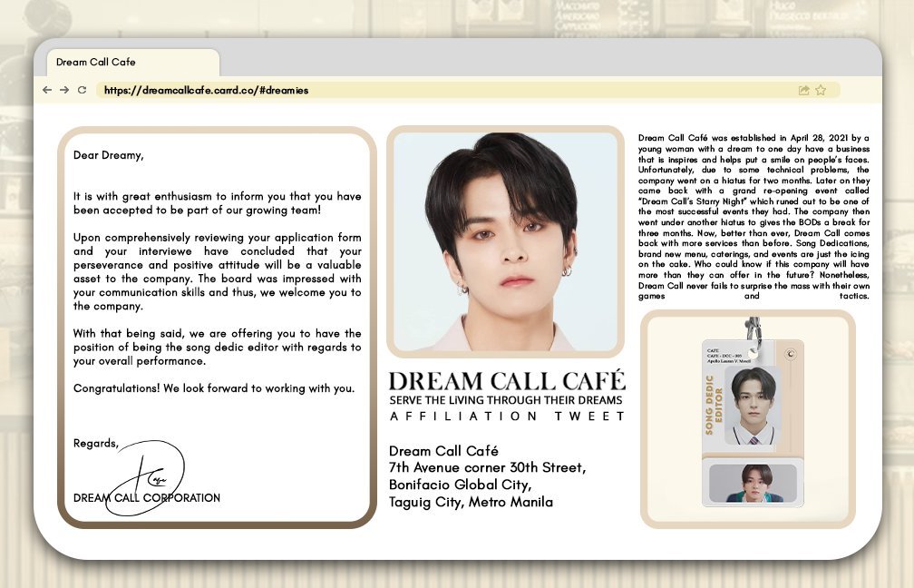 18O2DS's tweet image. ⠀⠀ 
⠀⠀ 
   ⠀⠀‣ LAURANWORKS.⠀  is now affiliated
         with  @DreamCall_Cafe   !  ˩
⠀⠀
⠀⠀