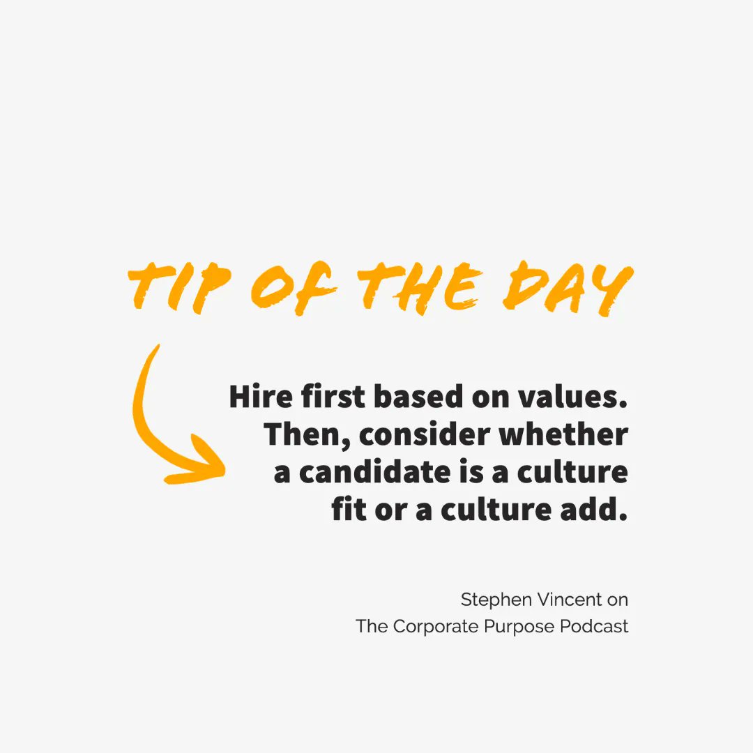 klbailey's tweet image. Are you hiring for culture-fit or culture-add? 

I like this distinction from Stephan Vincent. In Ep 26, Stephan explains we should hire first for values, then look for people who can add a new perspective and new thinking to the company. Listen to more at buff.ly/3A6I539