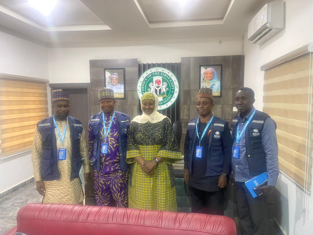 WHO <a href="/Strategic_BK/">Birnin Kebbi Field Office</a> paid a courtesy call to the First Lady, wife of the State Governor, Her Excellency Dr (Mrs) Zainab S. Bagudu to familiarize &amp; strengthen collaboration with the State Government.
<a href="/DrZSB/">Zainab Shinkafi-Bagudu</a> 
<a href="/mohkebbistate/">Official Ministry of Health, Kebbi State</a> 
<a href="/KebbiSPHCDA/">Kebbi State Primary Health Care Development Agency</a>
<a href="/eyitayoe/">Dr Emmanuel, Eyitayo</a>
<a href="/drjadeen/">Jalal-Eddeen Saleh, MD, PhD, FACP, FFPH(UK)</a>
<a href="/WMulombo/">W. Kazadi Mulombo</a> 
<a href="/WHONigeria/">WHO Nigeria</a>
