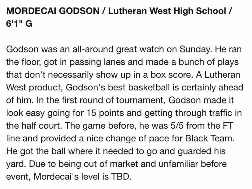 Write up on Lutheran West guard Mordecai Godson from the <a href="/SpyReportOH/">Spy Report 🔦🏀</a> senior showcase. Will be a big price as Lutheran West looks to make a lot noise this upcoming season.
