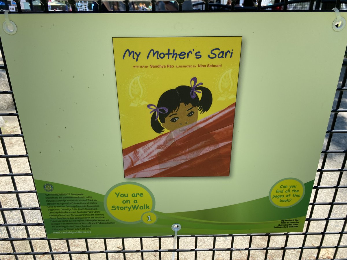 Check out the StoryWalk "My Mother's Sari" at Russell Field! Can you find the other StoryWalks? bit.ly/3QUSogL  #StoryWalkCamb #CambMA