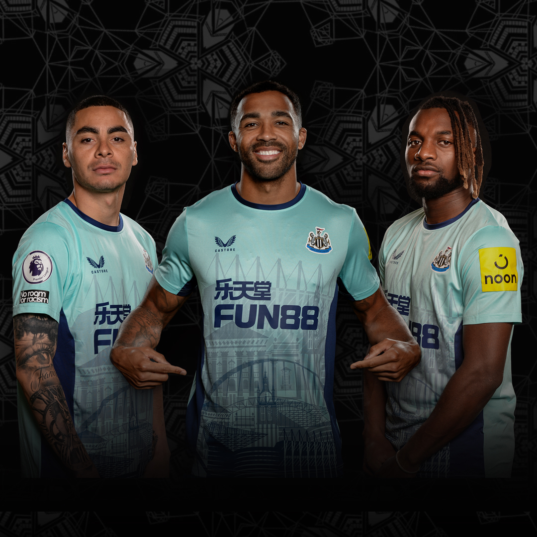 classicshirts's tweet photo. Newcastle will wear this one-off shirt against Brighton this weekend.

Ordinarily, this is their warm-up shirt, but as their three kits all clash with Brighton's home, they have gained permission to wear this instead. https://t.co/8FzPTX3ZQF