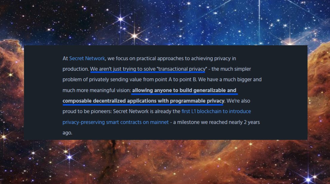 max.arch ⚡️🟠 (@cryptochem0000) on Twitter photo At <a href="/SecretNetwork/">Secret Network</a> they aim to do more than provide transactional privacy — They want to enable anyone to build generalizable & composable decentralized apps w/ programmable privacy.
READ: Part 1 - Definitive Guide to Web3 Privacy by <a href="/GuyZys/">(Guy Zyskind*)</a>
scrt.network/blog/beyond-zk… $SCRT #Cosmos At <a href="/SecretNetwork/">Secret Network</a> they aim to do more than provide transactional privacy — They want to enable anyone to build generalizable & composable decentralized apps w/ programmable privacy.
READ: Part 1 - Definitive Guide to Web3 Privacy by <a href="/GuyZys/">(Guy Zyskind*)</a>
scrt.network/blog/beyond-zk… $SCRT #Cosmos