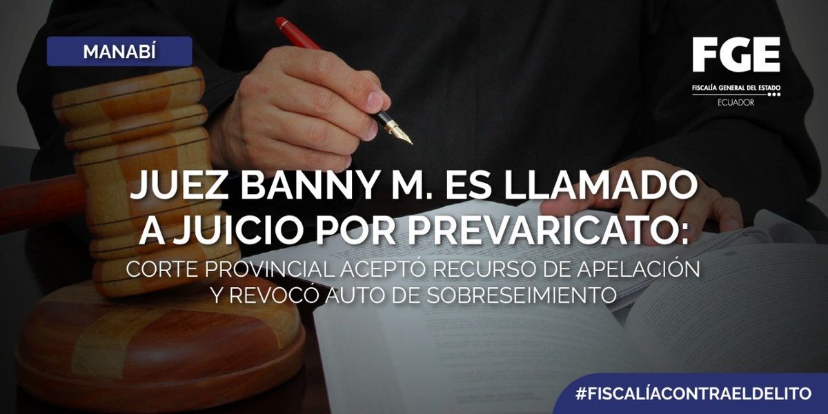 FiscaliaEcuador's tweet photo. #ATENCIÓN | #Manabí: Habría dictado que una procesada cumpla sentencia en su domicilio. #FiscalíaEc presentó los argumentos necesarios para que un juez de Garantías Penitenciarias sea llamado a juicio por presunto prevaricato. 
Detalles ⬇️
https://t.co/0yWmAVfxCl https://t.co/4ZGnS7VjCs