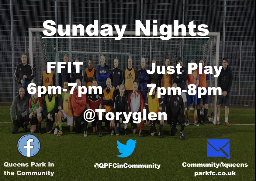 QPFCinCommunity's tweet photo. SUNDAY NIGHTS 

Our FFIT and Just Play sessions are back after a summer break! 
We would love to see as many people down at Toryglen for a friendly but competitive game of football!

If interested get in touch!🕷 https://t.co/3VqTyYkP9F