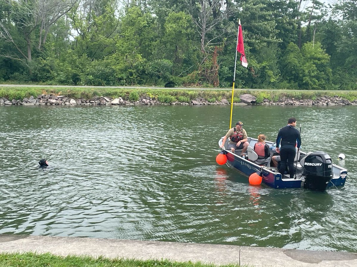 Divers in the canal behind the Chapman building today.  Relocating mussels that may be impacted by construction of the pedestrian bridge over the canal.