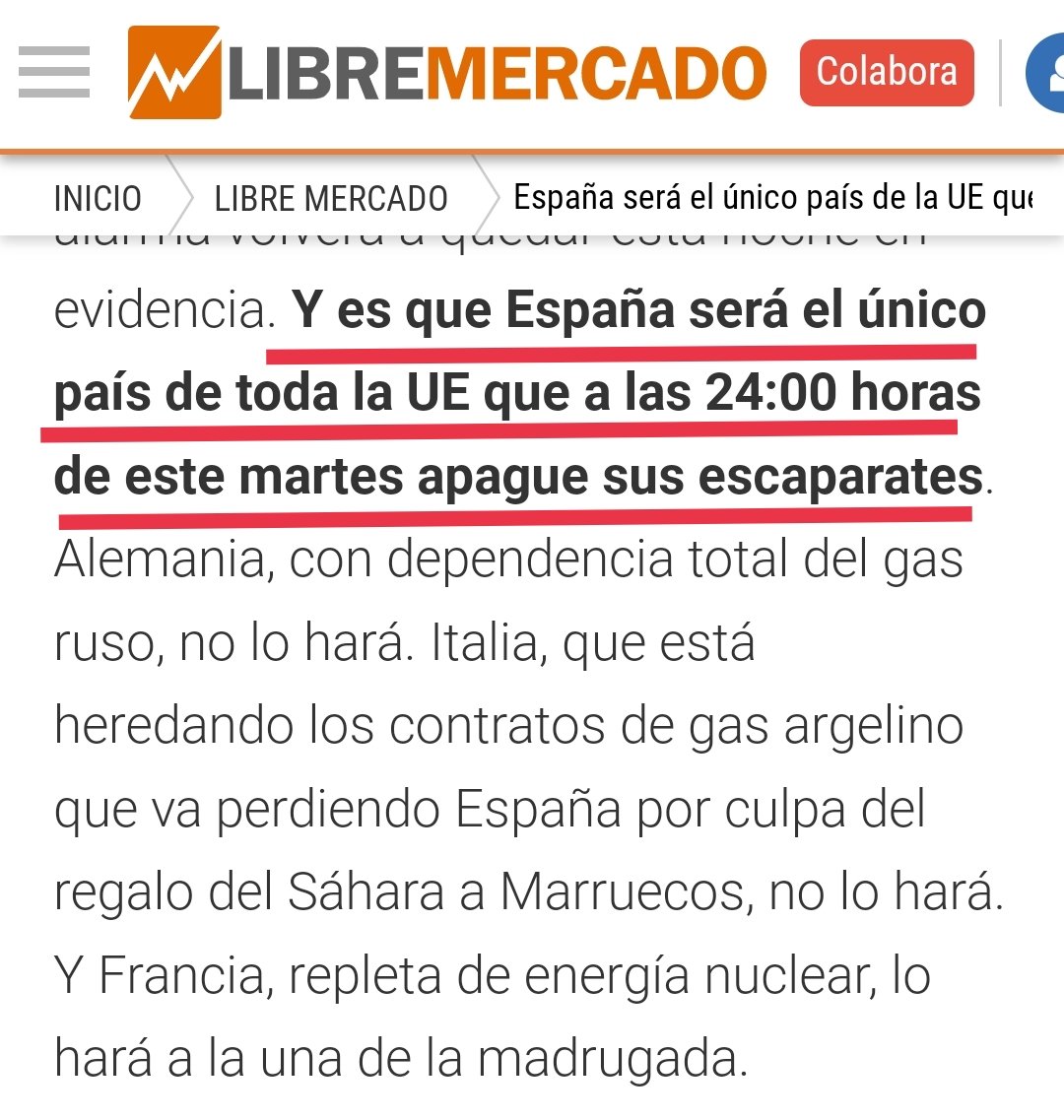 ⛔ BULO de <a href="/todoesmentiratv/">Todo Es Mentira</a>. "Pese a ser un bulo, el PP insiste que Madrid será la única capital europea que apagará sus escaparates".

❌ FALSO: No es un bulo. España será el único país de toda la UE que apagará sus escaparates a las 22 horas.
