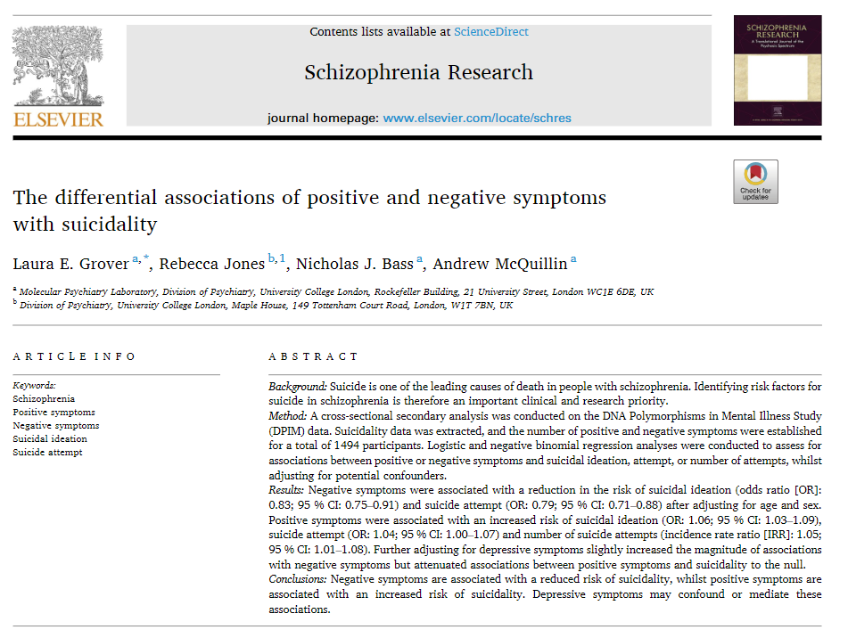 Delighted to have my first publication accepted in <a href="/SchizRes/">SchizRes</a> 
Thank you to my co-authors and a special acknowledgment to Rebecca Jones who provided tremendous statistical support throughout my time at UCL