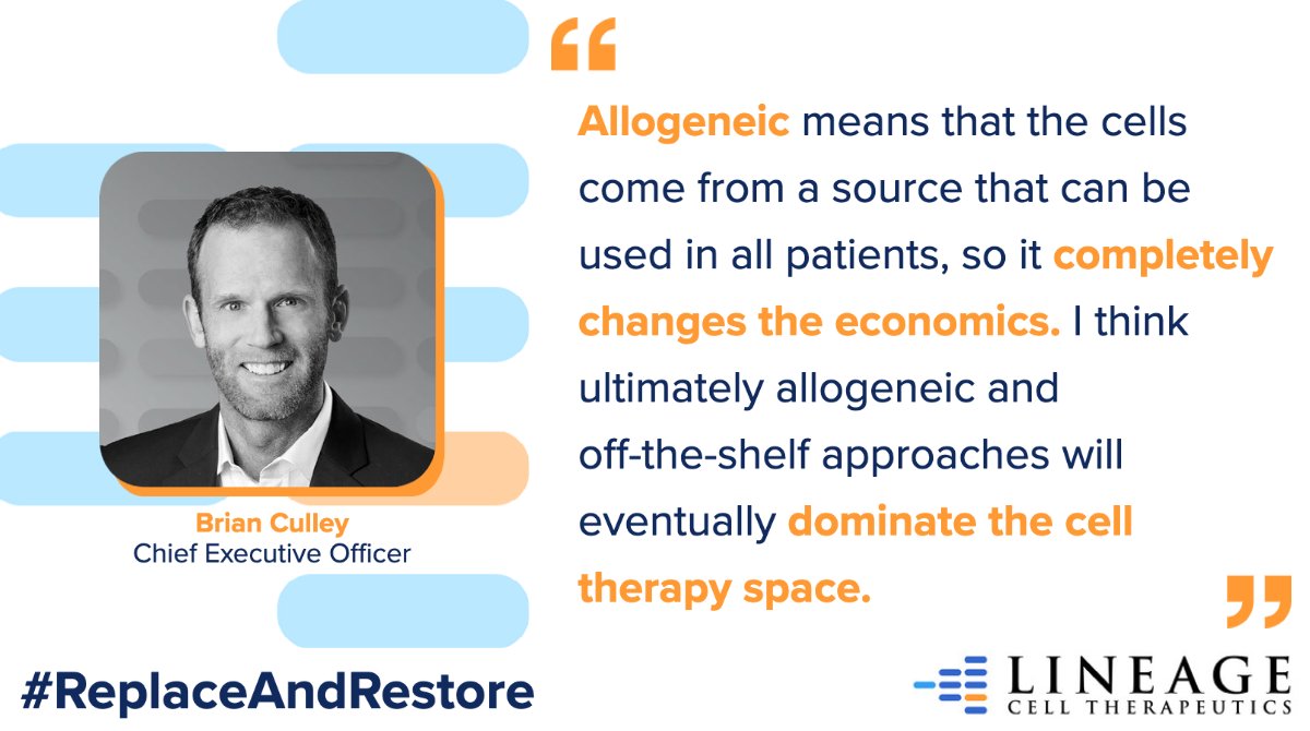 LineageCell's tweet photo. $LCTX’s @CEO_Culley recently joined @DSLevine on #TheBioReport Podcast, where they discussed trends shaping the #CellTherapy space and the economic advantages of our off-the-shelf approach.
Listen: https://t.co/bdQlMXOP9P
#LineageCellTherapeutics #ReplaceAndRestore https://t.co/omrOl3wcOw