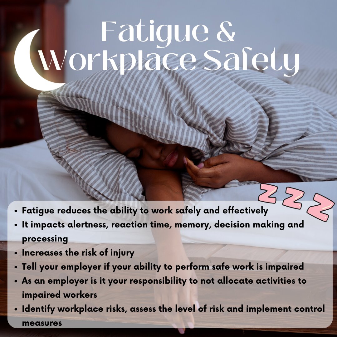 heartzapsafety's tweet photo. When workers are fatigued, it can impact their health and performance. It increases the risk of workplace injuries and affects the safety of all employees. 

If you are too tired, take a break or let your employer know! 

#healthandsafety #workplacesafety #injuryprevention #kw https://t.co/sVHI2a2DsB