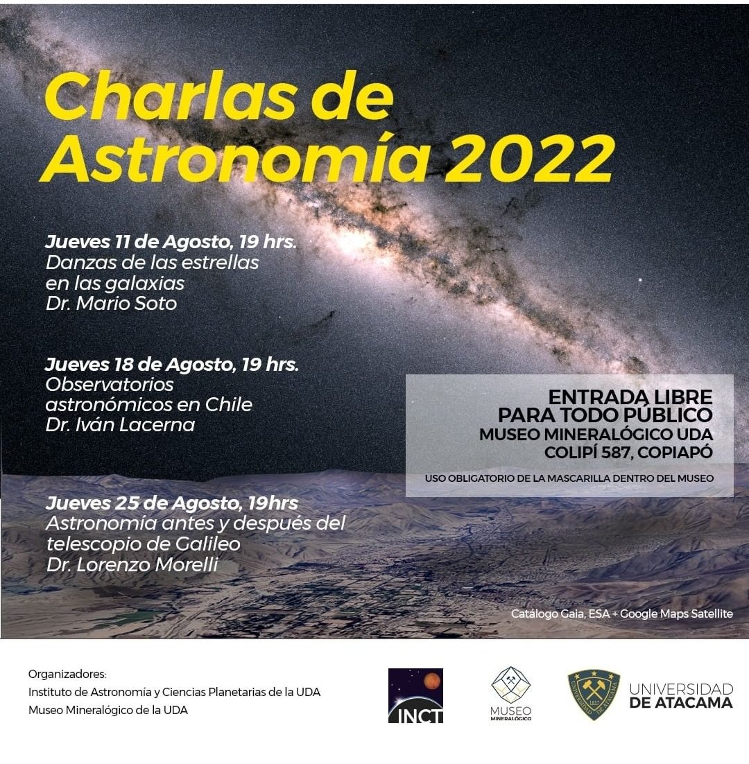 Charlas de Astronomía 
Todos los jueves de agosto 
En Museo Mineralógico de #Copiapó