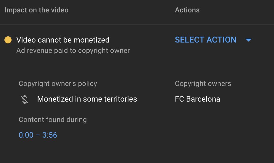 I uploaded a video of Udogie since he went to Spurs, and the monetization was somehow claimed by FC Barcelona, with 0 Barca clips in the video. These guys need money more than I thought.