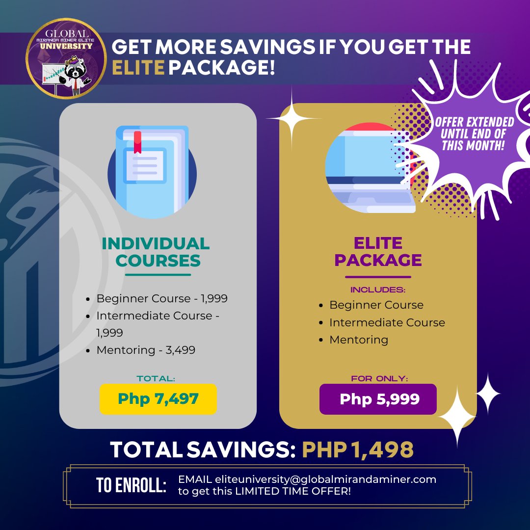 CoachMiranda's tweet photo. ❗️LAGI ka bang nafo-FOMO and wants to GET BACK ON TRACK in your trading?
✨Then this is your sign to enroll in our ELITE UNIVERSITY!
✅Save almost 3K worth when you get our ELITE or PREMIUM packages!
🎓Inquire NOW and we will assist you how.
#GMMGEliteUniversity #FEASTSystem https://t.co/pPuxEwFxgA