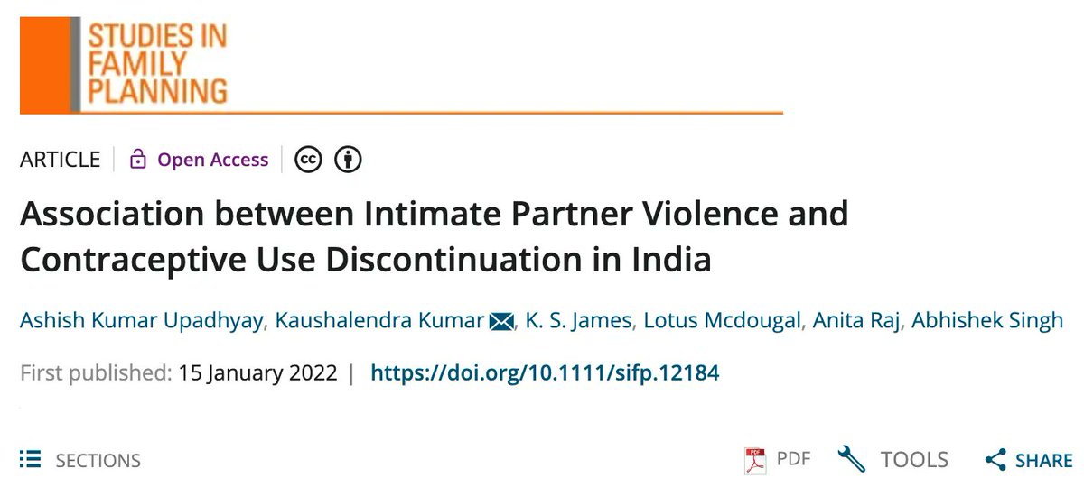 GEH_UCSD's tweet image. How do experiences of intimate partner violence influence contraceptive discontinuation while still in need? Check out new research from the #GENDERProject. @IIPSMumbai @YaminiYamina @AnitaRajUCSD buff.ly/3Q9NiMD
