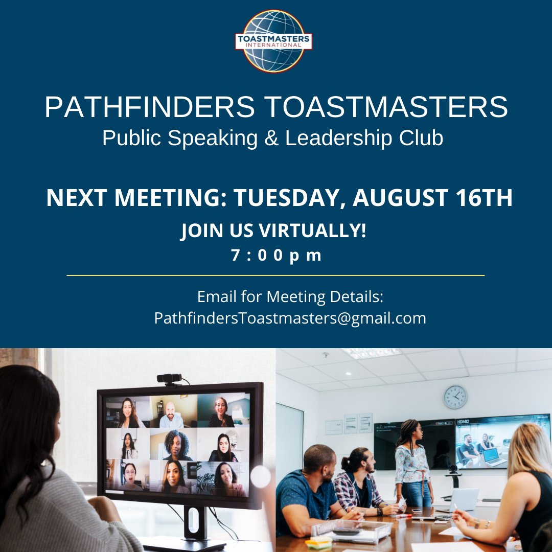 Meet our club officers who will ensure all members exceed their goals this year! Next meeting is 8/16 at 7pm! Email pathfinderstoastmasters@gmaill.com for mtg details. #whereleadersaremade #publicspeaking #leadership #toastmastersinternational  #pathfinderstoastmasters #d103