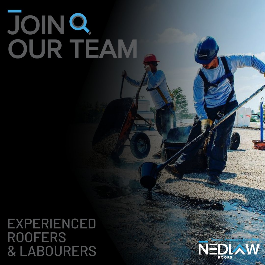Nedlaw Group (@groupnedlaw) on Twitter photo Join Nedlaw Today! 👷🏼✅
With our company rapidly growing we are looking to bring on new hires! We are seeking Experienced Roofers and Labourers to be a part of the Nedlaw Team.
Reach out to us by email at info@nedlawroofing.com
Trusted.
Respected. ⠀ ⠀ ⠀ ⠀
Since 1988. Join Nedlaw Today! 👷🏼✅
With our company rapidly growing we are looking to bring on new hires! We are seeking Experienced Roofers and Labourers to be a part of the Nedlaw Team.
Reach out to us by email at info@nedlawroofing.com
Trusted.
Respected. ⠀ ⠀ ⠀ ⠀
Since 1988.