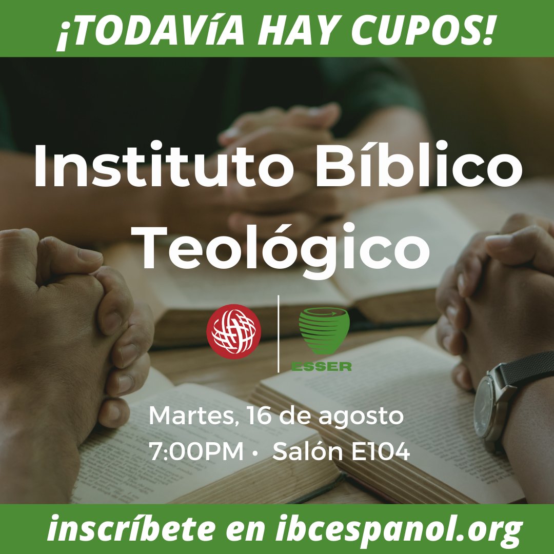 ¡TODAVÍA HAY CUPOS!¡Recibe capacitación bíblica en Idlewild! Vamos a tener clases disponibles los martes, a las 7PM, en el salón E112, donde recibirás herramientas para profundizar en tu amor a Dios, estudio de las Escrituras y servicio local/global. Inicio de clases 16 de agosto