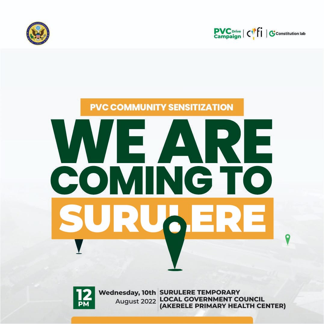 CYFIfellows's tweet photo. The #PVC4Her campaign happening tomorrow

If you live in surulere and you want to start or continue your PVC journey.

Join us tomorrow

Check flyer for more details.

Free registration and data update.

#PVC4Her https://t.co/NJpBYK8fe8