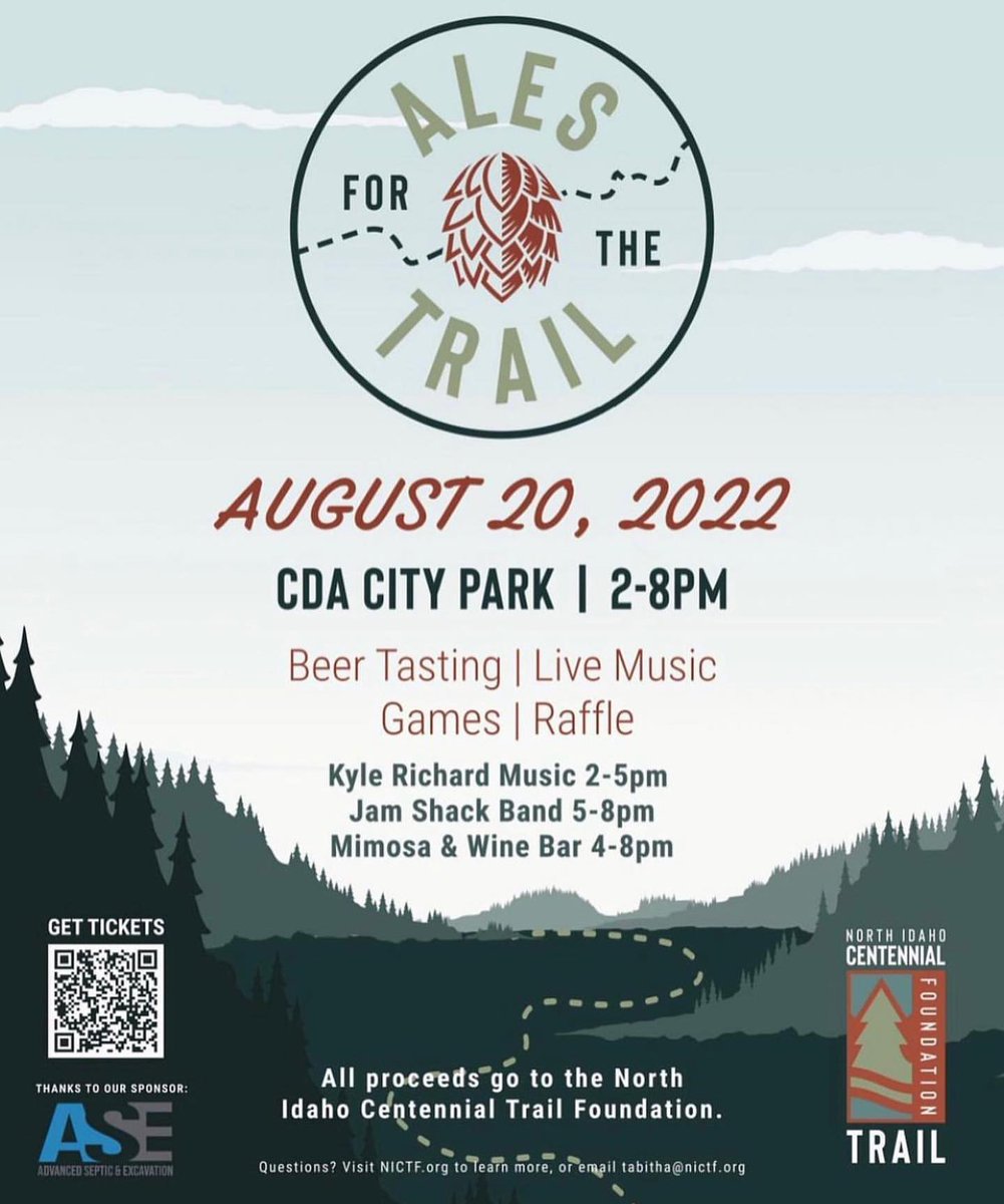 PanhandleParks's tweet photo. Did you get your tickets for Ales for the Trail? A fun time for a good cause: Proceeds benefit the North Idaho Centennial Trail Foundation. Learn more at https://t.co/QkOrKIqtST https://t.co/0eX5LfUG1Q