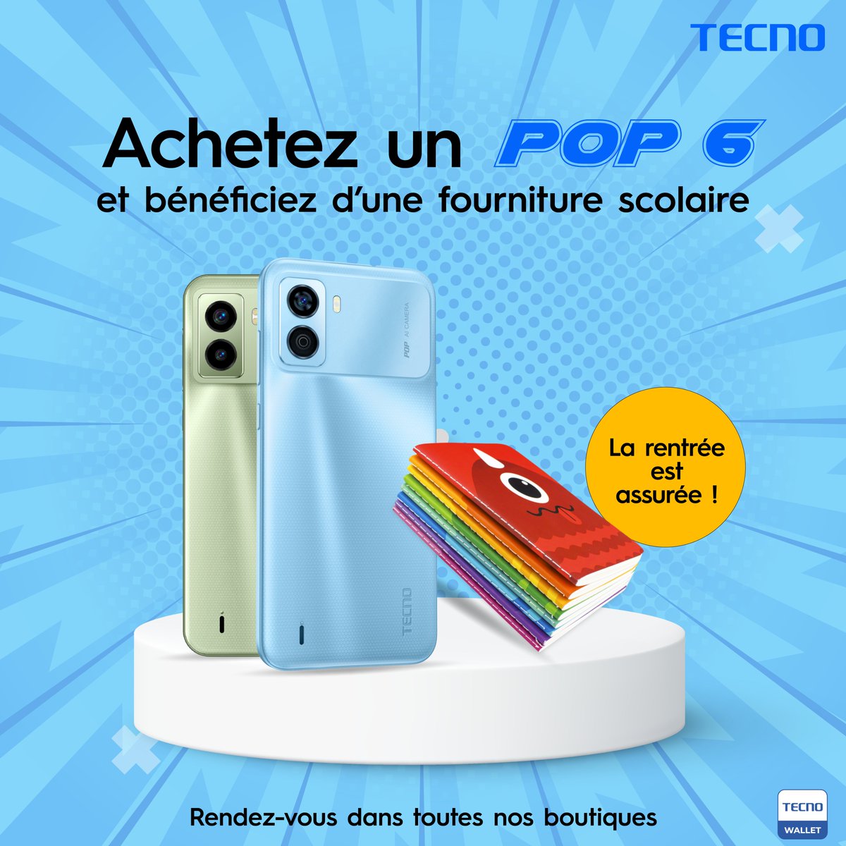 tecnomobiledrc's tweet photo. Super Promotion😍Procurez-vous votre nouveau Pop6, 4G à seulement 100$ et TECNO vous offre une fourniture scolaire🤩👌
Le téléphone est disponible dans les boutiques TECNO..
Cette rentrée s'annonce très bien✌
#Tecnomobiledrc
#Pop6series
#Superpromotion https://t.co/y7DGI93DSs
