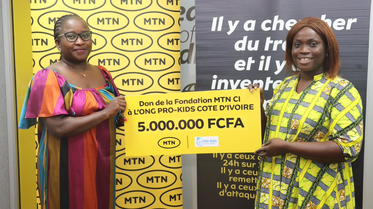 MTNCotedIvoire's tweet photo. La Fondation MTN CI, a remis ce vendredi 5 août un chèque 5 millions à l'ONG PRO GIRLS en guise de soutien à son activité qui consiste à former et réinsérer les jeunes filles mères. 

#mtnci #Fondation https://t.co/ne08o5jz5v