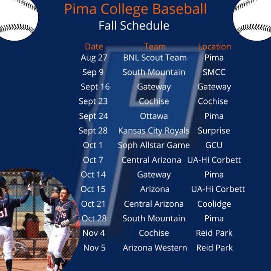 Pima Baseball on Twitter: "Fall schedule is complete! #Aztecs2023 https