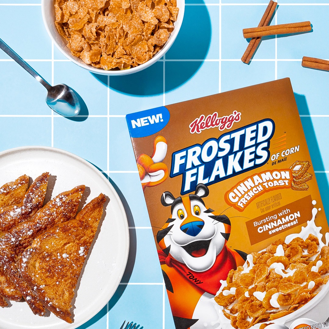 Kellogg's Frosted Flakes Strawberry Milkshake, Cinnamon French Toast,  Chocolate