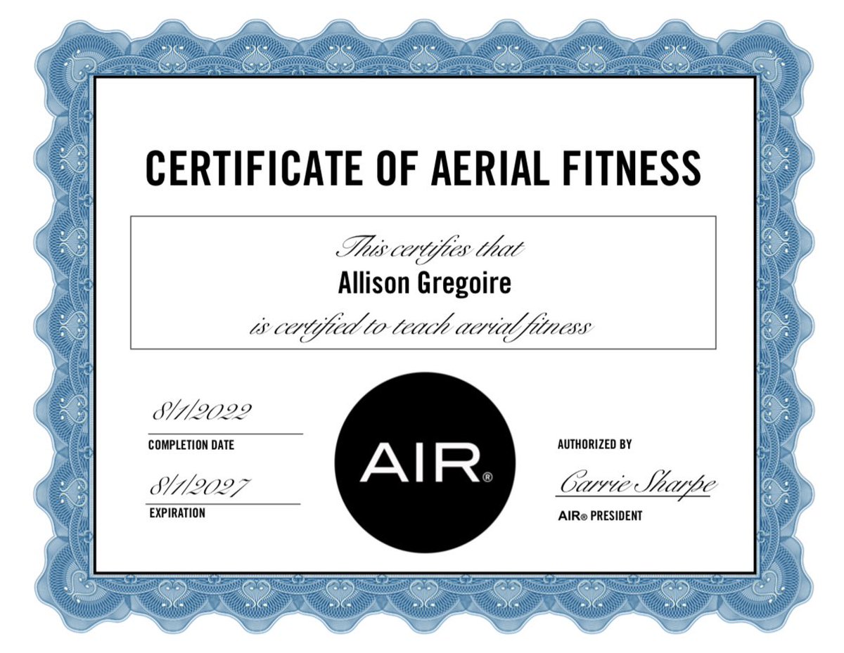 AllisonGregoire's tweet photo. First step of my aerial certification is complete! https://t.co/2Wl1dFrsAd