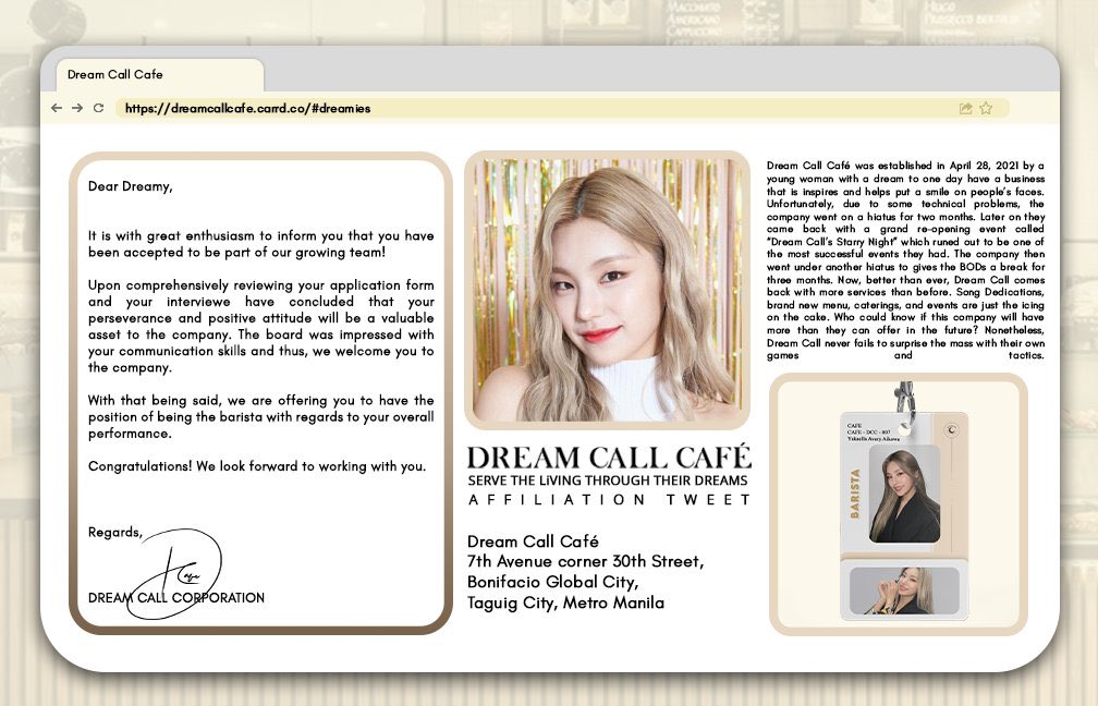 yskafiles's tweet image. ㅤ

              YSKAELLA AVERY AIKAWA     
              AFFILIATED WITH ——
              DREAM CALL CAFÈ
              as their BARISTA

ㅤ
