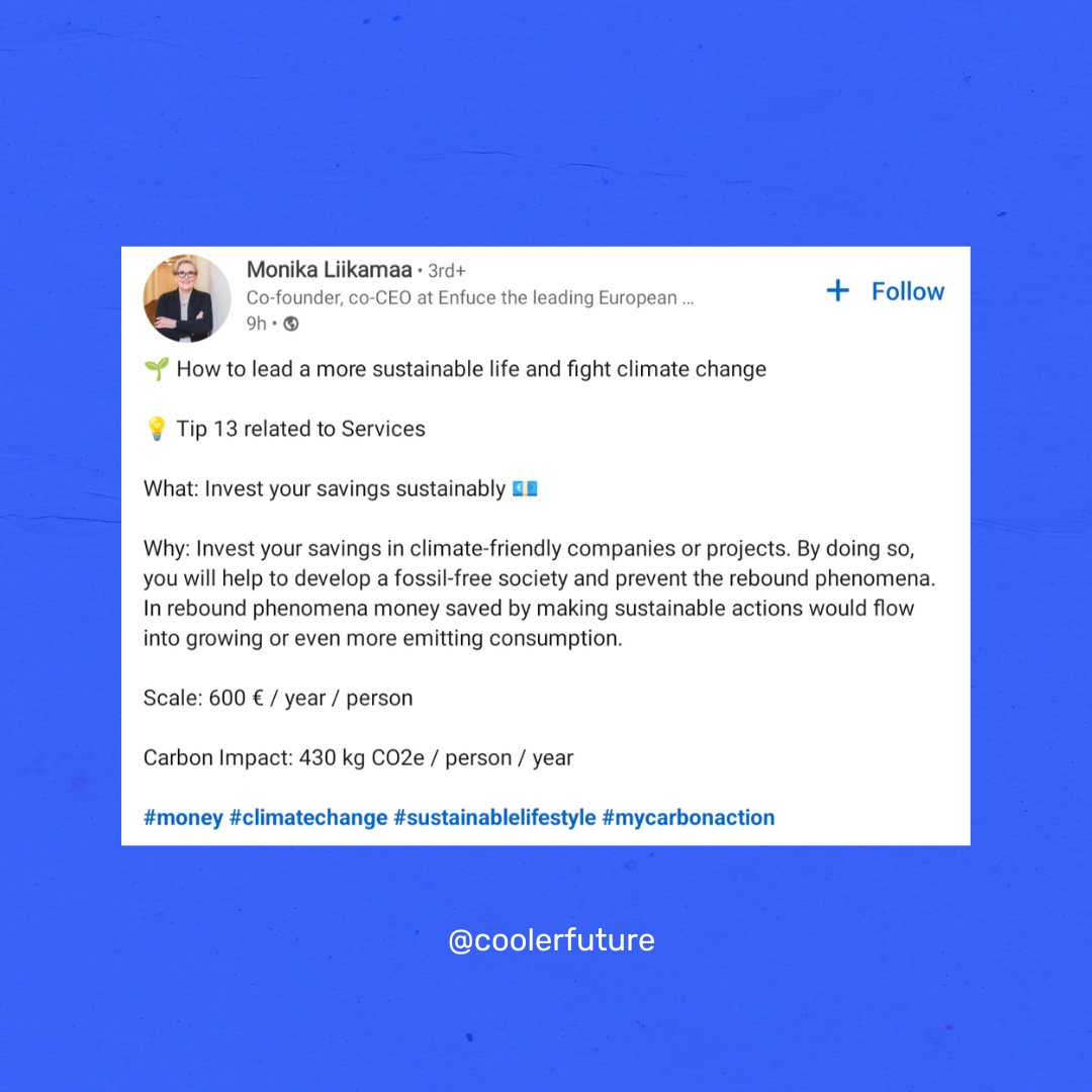 Sounds simple and it is! 

To put this into context, the average European person's footprint is around 8 tons of CO2e a year!

Source: Monika Liikamaa

#climatecrisis #climateemergency #climatechange  #climateaction #money #footprint