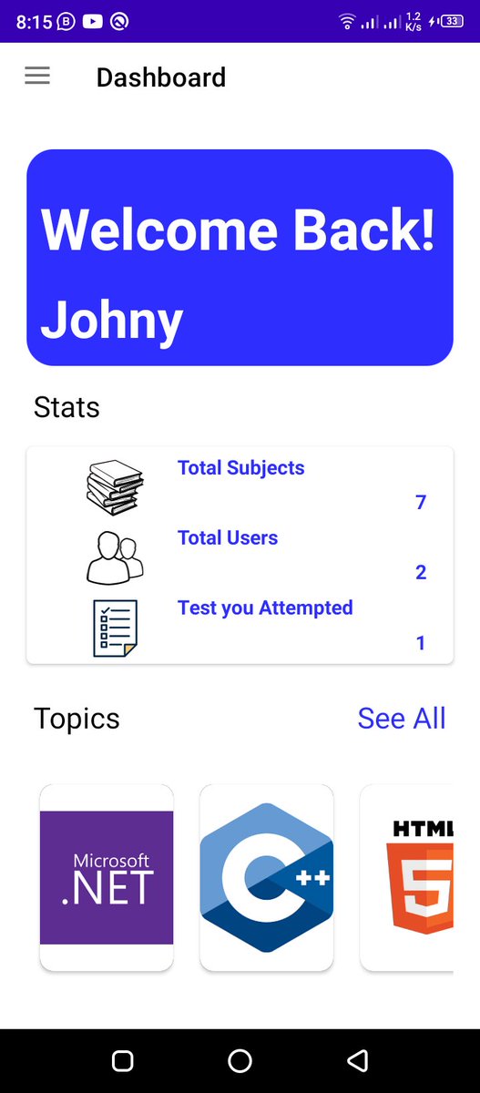 HananNawaz0's tweet photo. Today's Progess, 
->Redesgined Dashboard.
Add Card View.
Add Basic Stats.
User Friendly because now user can easily under stand each section.
Add Progress Bar.
Add Horizontal Recyclerview.
->Redesgined View Topics.
Progess bar added.
#AndroidDev 
#Java
#android https://t.co/OxVbWHcEiP