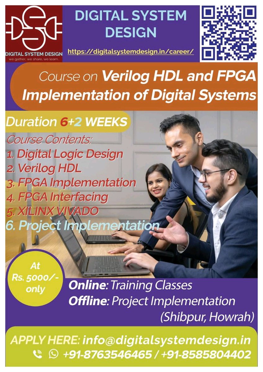 005avik_das's tweet photo. Digital system design ( DSD Lab Kolkata ) is starting internship for the new batch on #fpga #verilog based projects. All the details are given in the poster.
#internship #digitalsystemdesign #dsdlab #dsdlabkolkata #addauto https://t.co/PvMYcNWOSR