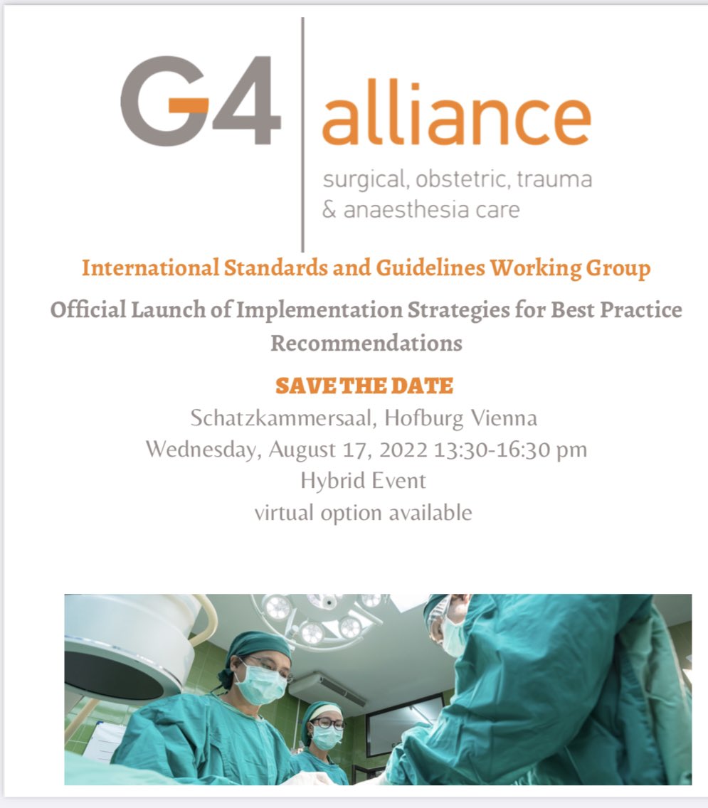 Please join us at a joint hosted event by the G4 Alliance and International Society of Surgery! Registration: forms.gle/NCJRAvEKGedPxt… <a href="/theG4Alliance/">The G4 Alliance</a> #ISW2022 #safesurgery2030 #SOTAcare #LMICSurgicalExcellence