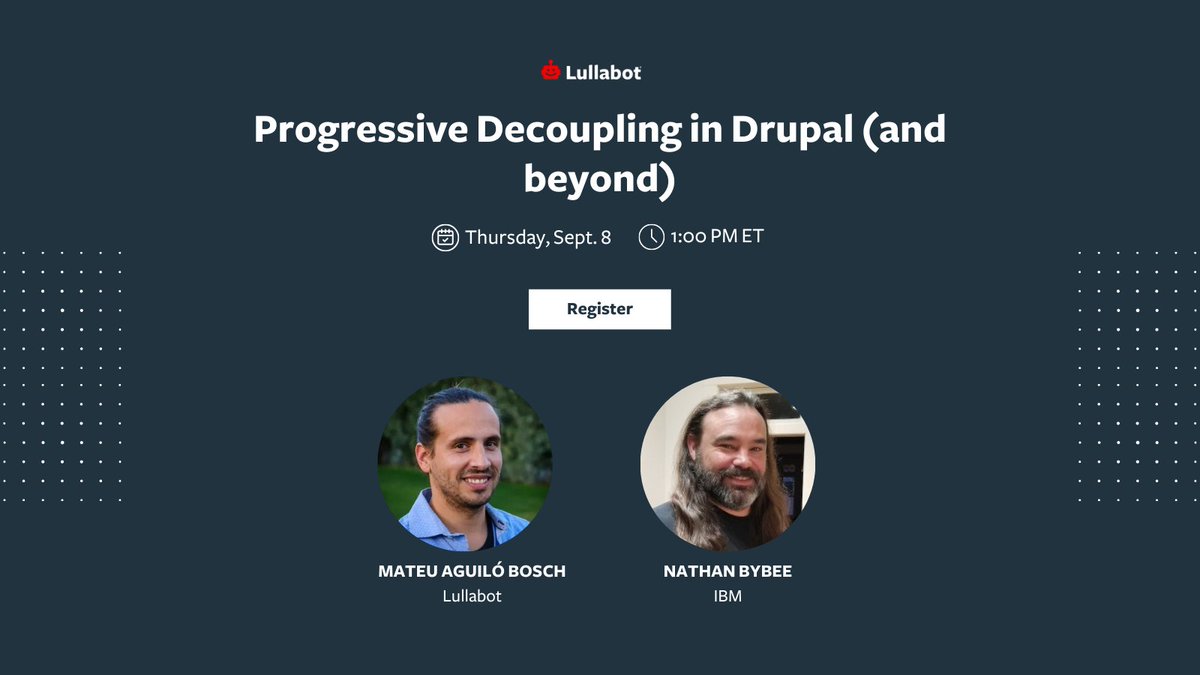 What is progressive decoupling?

A way to get the benefits of decoupling without revamping your entire website.

On Sept. 8, join us. We’ll share:

- Why you should consider progressive decoupling
- Why IBM prioritizes it
- How to start

Register here: us02web.zoom.us/webinar/regist…