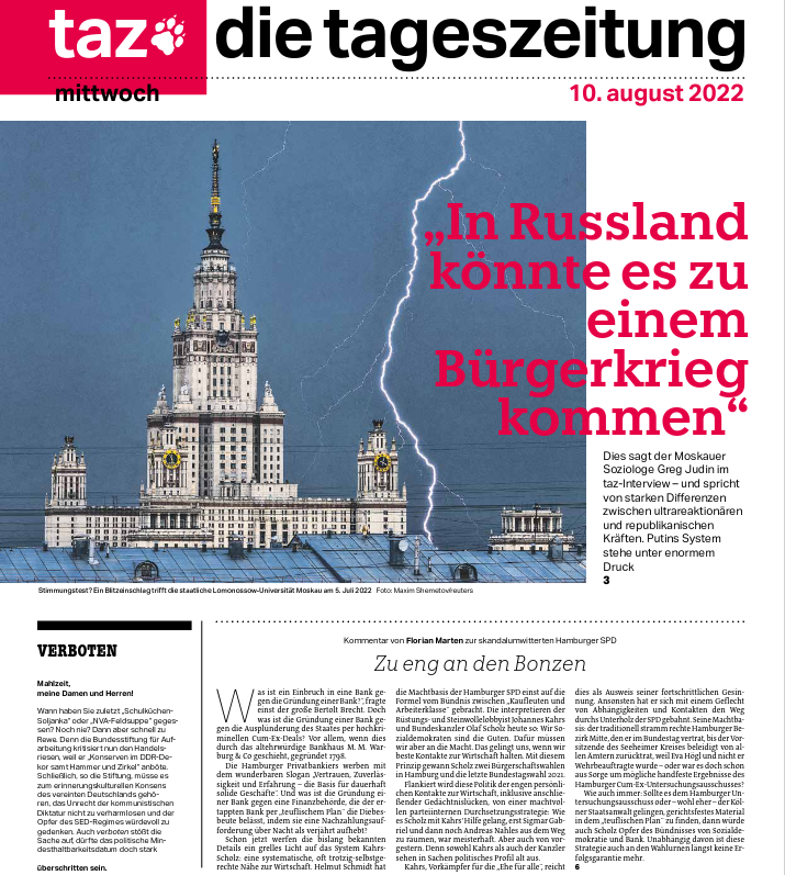 BoekJulia's tweet photo. "#Putins System steht unter #Druck wie nie zuvor", sagt der #Moskauer #Soziologe Greg Judin. Die #taz hat ihn interviewt. @tazgezwitscher https://t.co/RXBEOHztNT