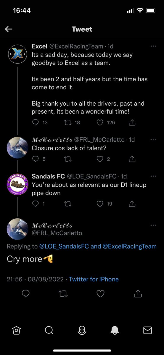 LOE_SandalsFC's tweet photo. @FRL_McCarletto @ExcelRacingTeam Damn!!! Cold ratio bro 😎 https://t.co/JtVWlSKVMB