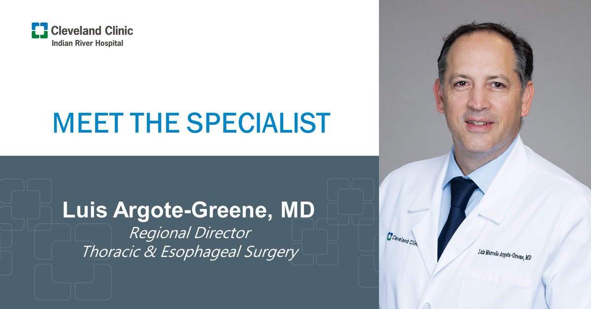 Introducing Luis Argote-Greene, MD. His specialties include in Robotic and Video Assisted Minimally Invasive #ThoracicSurgery, #PleuralDiseases benign and malignant, #GiantHiatalHernias, #RoboticEsophagectomy, #LungNodules, #Mesothelioma and more.  cle.clinic/3JjMd2H