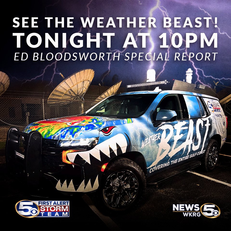 iTrustGene's tweet photo. Exciting new forecasting and severe weather technology coming to #wkrg. The Weather Beast debuts tonight. Follow it at #Beast5. Email beast5@wkrg.com to invite #TheWeatherBeast to visit your school or event along the Gulf Coast. #itrustgene https://t.co/eopnYgAct7