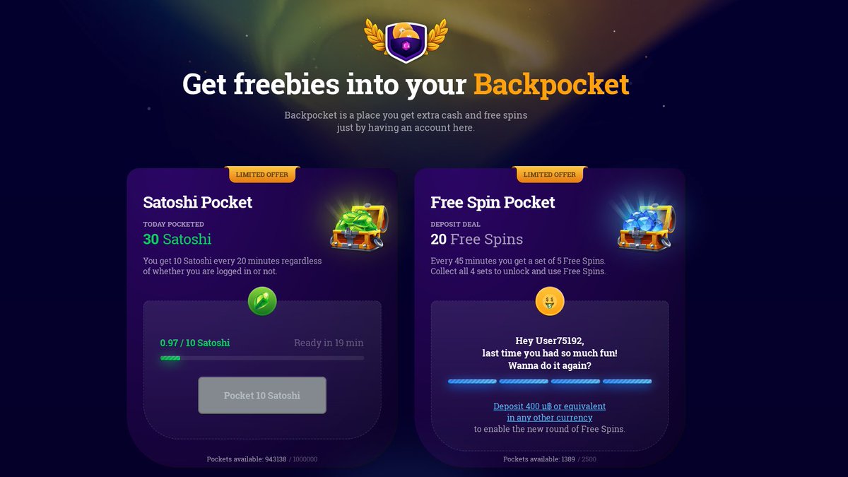 I`ve found cool online casino <a href="/bspin_casino/">bspin.io</a> which pays you just to be there! 👌 You get Satoshis every 20 minutes and you don`t even have bet your own money. 🤑 If you wanted to play for free, this is it. Check it out! bspin.io/backpocket?pid…