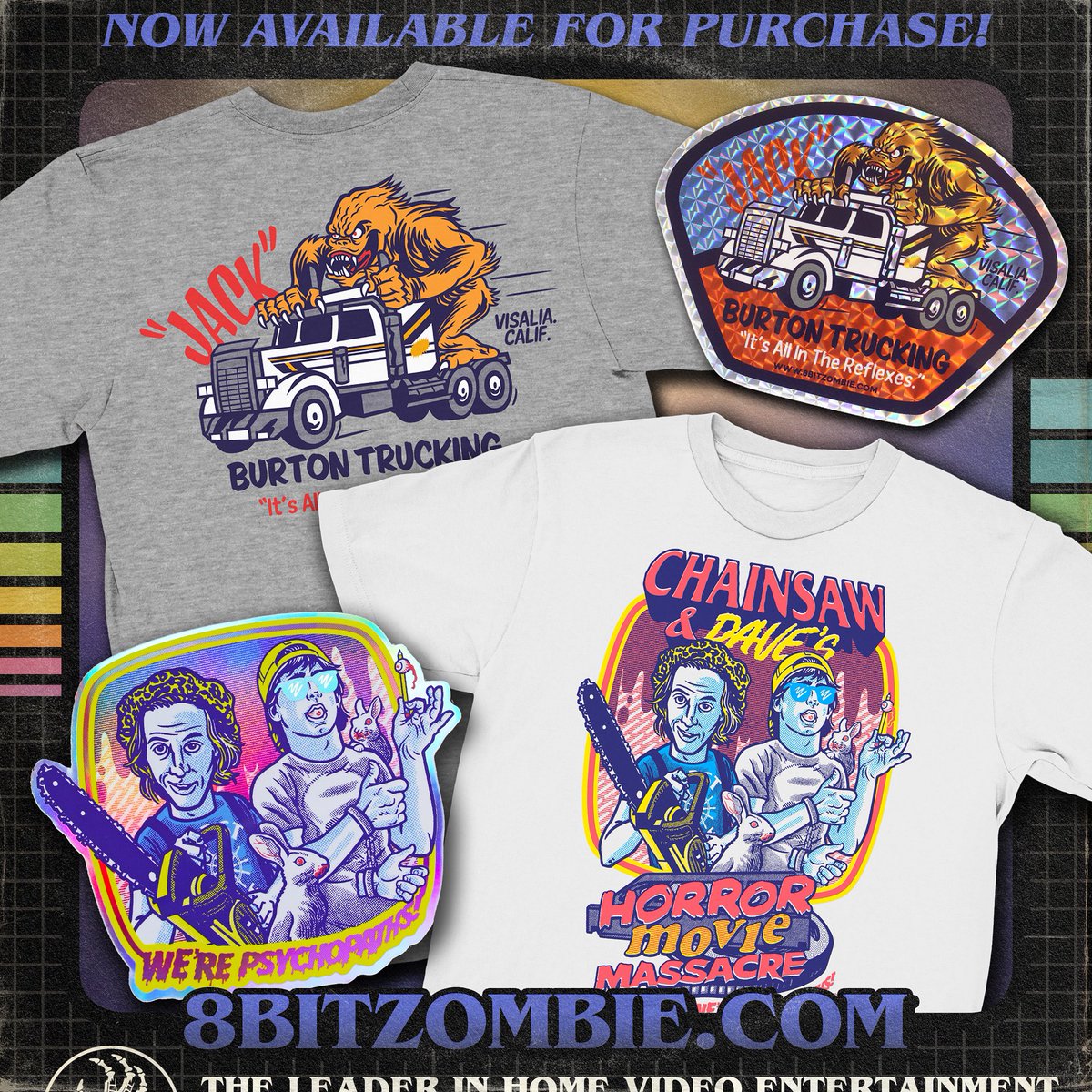 One more heads up, just in case you missed it: “Burton Trucking” is finally back in stock and the all new “Psychos” tee is now available! 8BITZOMBIE.COM
