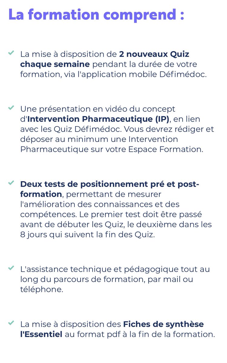 Ça y est ! <a href="/defimedoc/">Défimédoc</a> propose sa première formation #DPC pour les pharmaciens ! 14 classes de médicaments revues progressivement en 4 mois à l’aide de l’appli &amp; une initiation à la rédaction d’Interventions Pharmaceutiques. Ça vous dit ? Contactez-nous sur contact@defimedoc.fr !