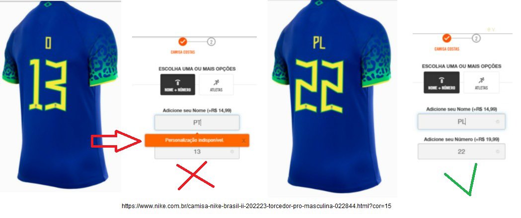 EderVarela's tweet photo. Site da @nikefootball bloqueia #PT mas permite #PL na customização de camisa da seleção. Alguns termos foram bloqueados pela marca. #eleicoes #camisaselecao #cbf https://t.co/lncLtCG9PB