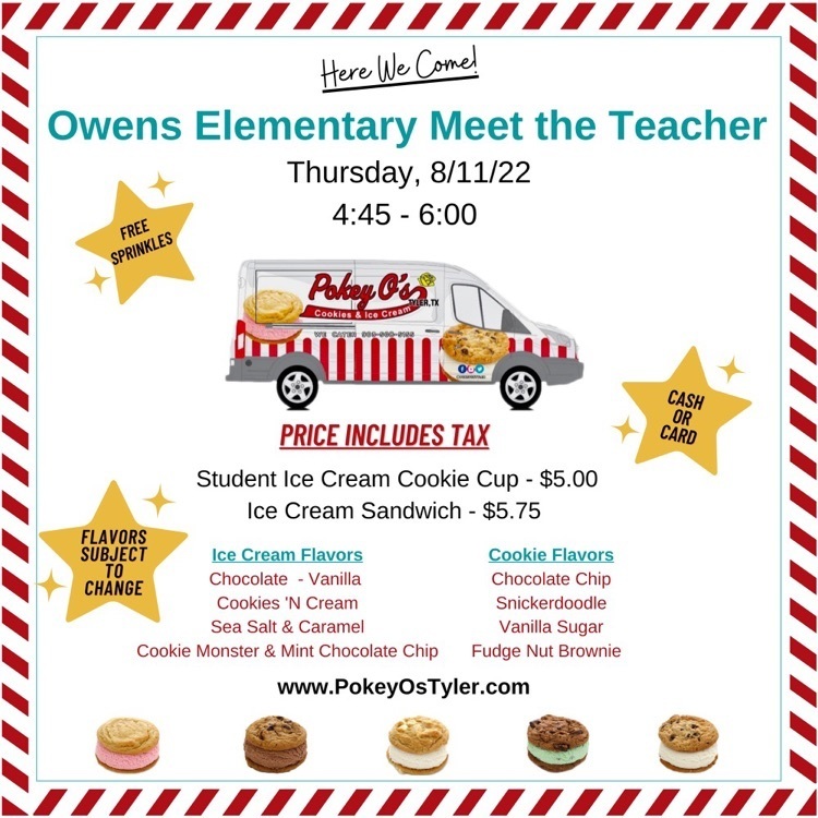 We can’t wait to see our Eagle families on Thursday for Meet the Teacher! 💙📚Make sure you come early and let Chick-fil-A and Pokey-O’s take care of dinner and dessert!🐄🍪