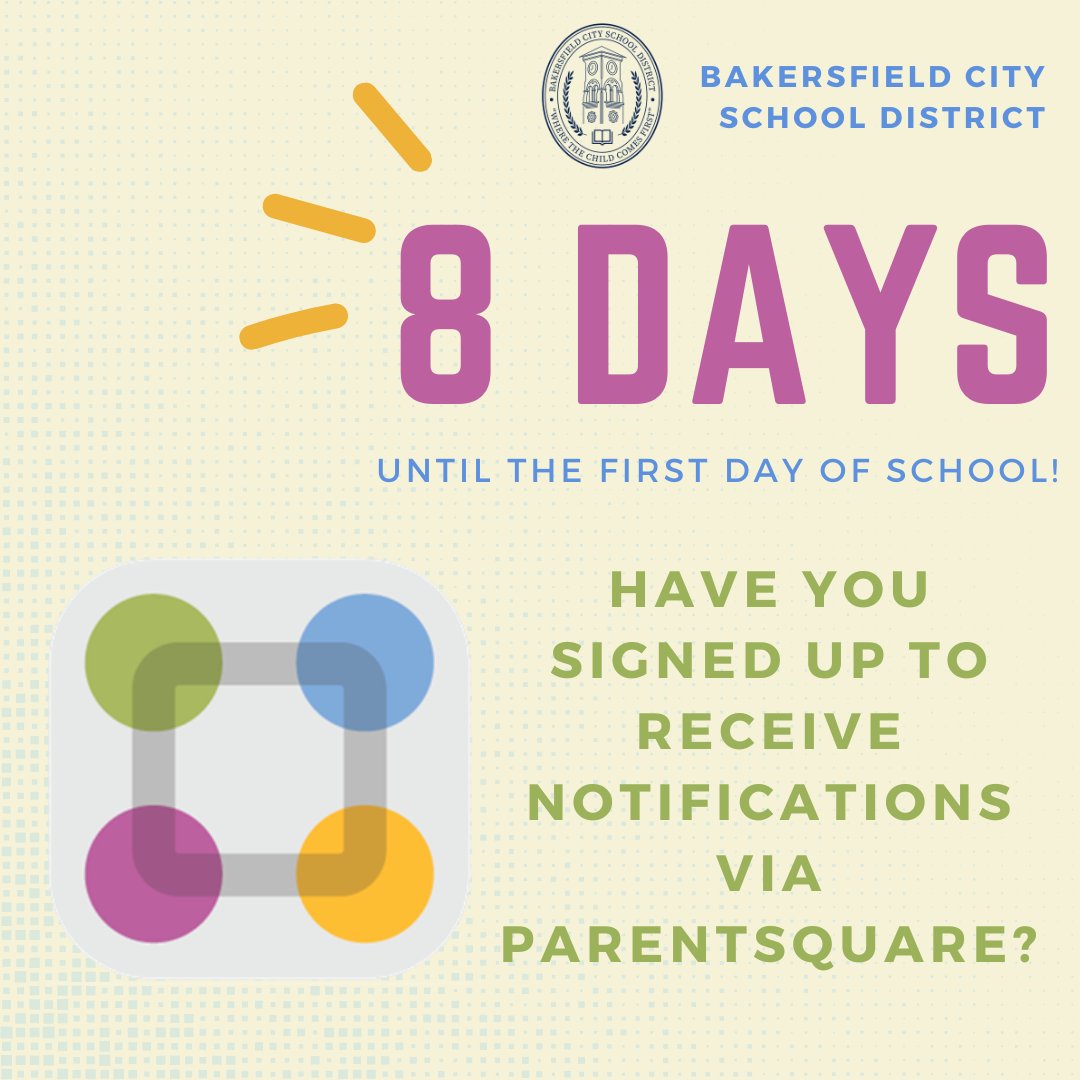 The first day of school is Wednesday, August 17! Have you signed up to receive notifications via ParentSquare?
ParentSquare is a communication tool that sends out urgent alerts, newsletters and program notifications. Sign up/sign into your account here: parentsquare.com/signin