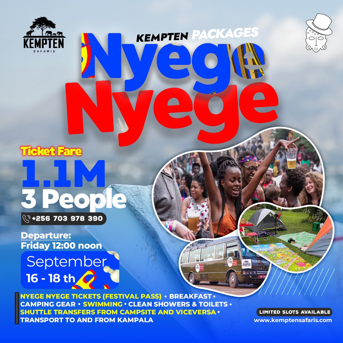 KemptenSafaris's tweet photo. #NyegeNyege22 is here and we have amazing packages ✨

1 person - 450K ugx
2 people - 800K ugx
3 people - 1.1M  ugx

Inclusive of :

✅ Transport to and from Kampala
✅Shuttle transfers  🚐
✅Camping gear🏕
✅Breakfast 🍽
✅ Nyege Nyege tickets(festival pass)🎫
✅Swimming 🏊‍♀️👙 https://t.co/cYk9T79UFT