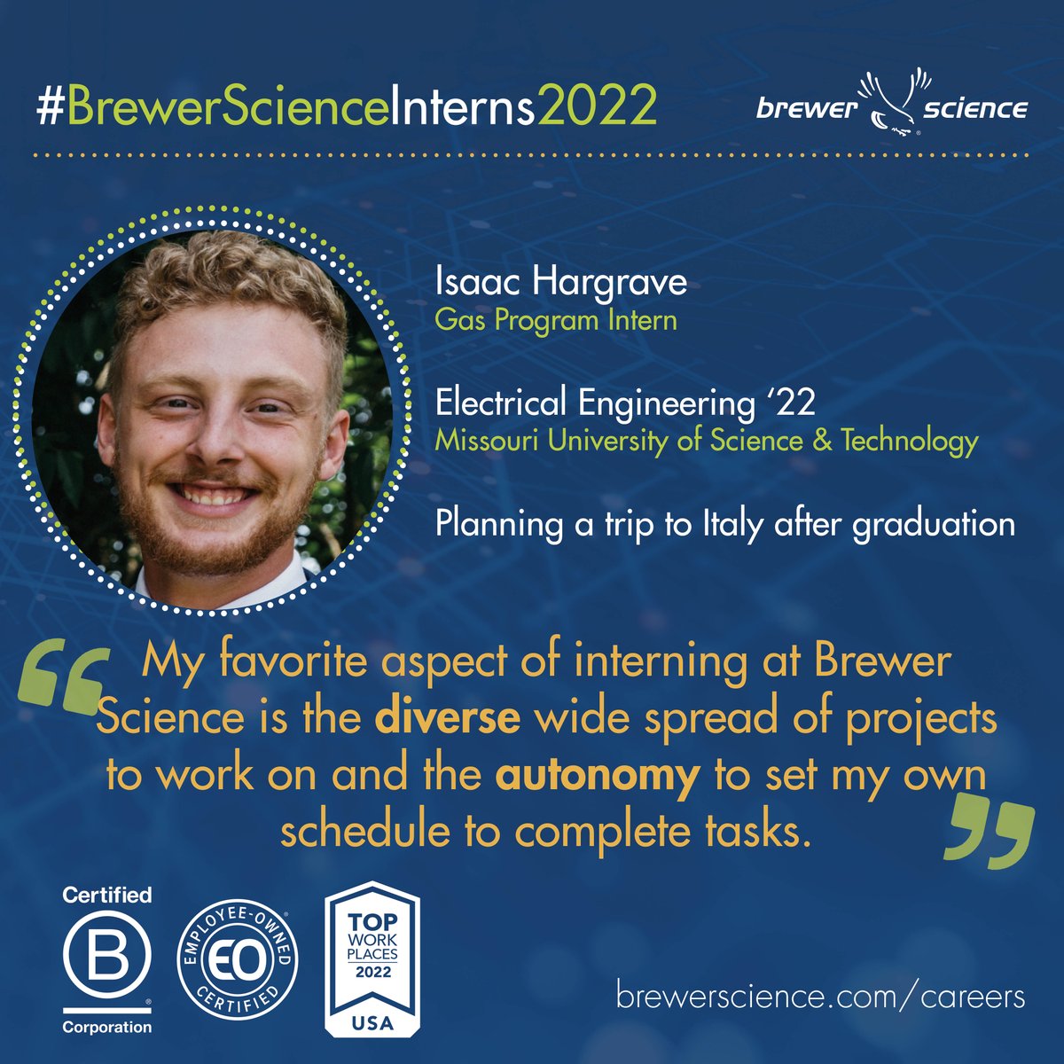 test Twitter Media - Isaac Hargrave is a Gas Program Intern currently studying Electrical Engineering at .@MissouriSandT. Learn more about internships & career opportunities at Brewer Science: https://t.co/BJYT6e1KsZ https://t.co/dWUTttY4UT