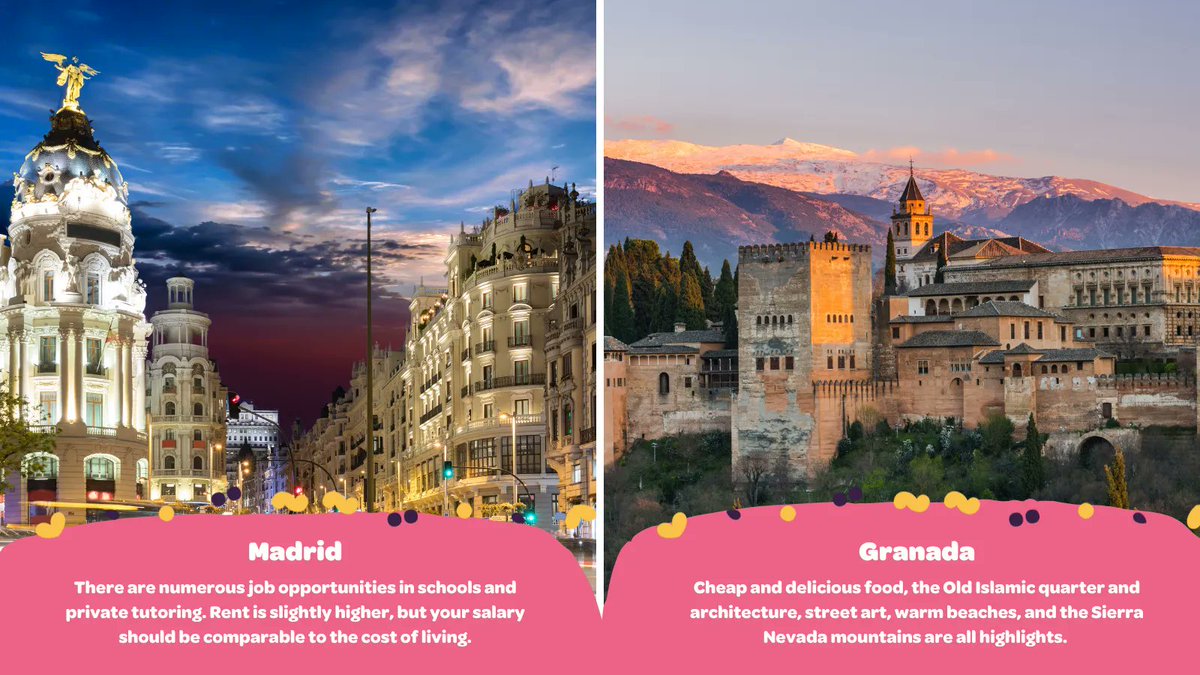 TEFLOrg's tweet photo. Thinking of teaching in Spain? Then look no further... 💃🏽
P.S. Tap this link for a bonus city 👉 https://t.co/ynBLt5m3L7
#tefl #esl #tesol #spain #workinspain #espana #teachabroad #teach #teacher #teachertwitter #theteflorg https://t.co/1RdQWYSwyD