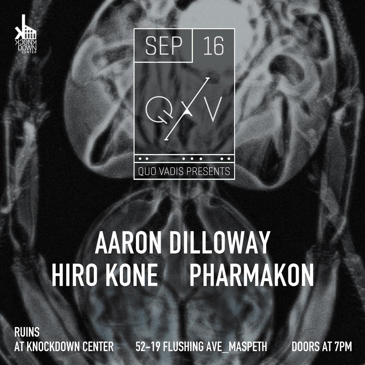 QVTransmissions's tweet photo. Friday September 16th◾️We are excited to announce that we are bringing Aaron Dilloway to the Ruins at Knockdown Center. Performing live alongside him will be Pharmakon and Hiro Kone. 

Tickets: https://t.co/cYYcXZt8YA https://t.co/4LNXLdBNnf