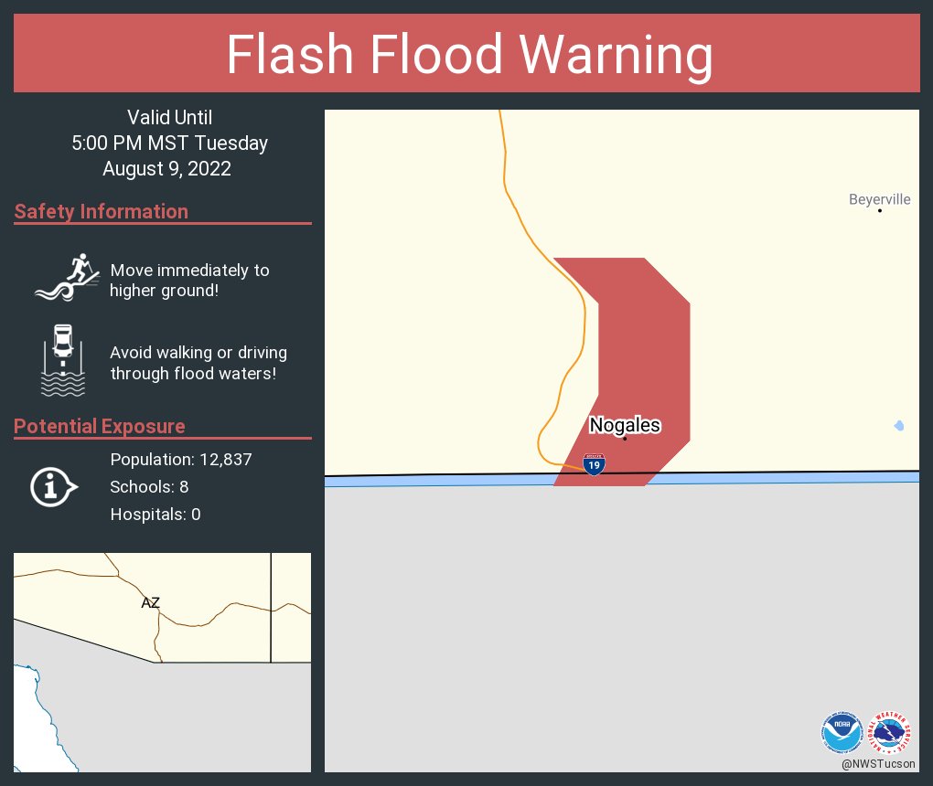 NWSTucson's tweet image. Flash Flood Warning including Nogales AZ until 5:00 PM MST